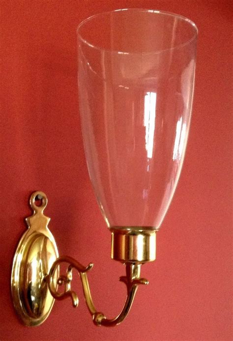 Pair (2) Baldwin Solid Brass Candle Sconces with Glass Hurricane Globes | Brass candle sconce ...