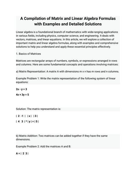 SOLUTION: A compilation of matrix and linear algebra formulas with ...