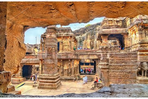 The Kailasa temple, cave 16 in Ellora complex. UNESCO world heritage site in Maharashtra, India ...