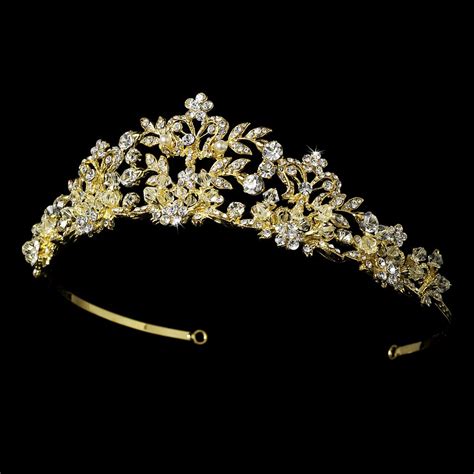 Gold Plated Wedding Bridal Tiara with Rhinestones, Crystals and Pearls