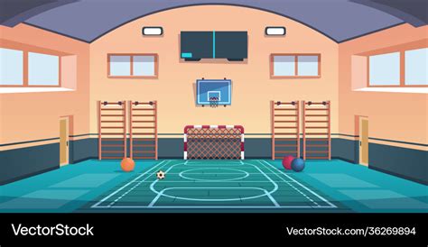 Cartoon school court gym with basketball basket Vector Image