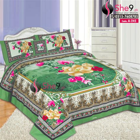 Green Floral Printed Bedsheets to Buy Online in Pakistan - She9.Pk