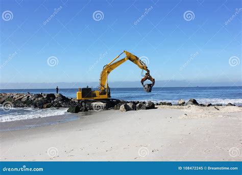 Construction of a Jetty at the Beach Stock Image - Image of rocks ...