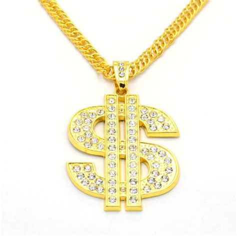 Wholesale Gold Color Dollar Sign Pendant Necklaces Luxury Design Long Chain Necklace Men Women ...