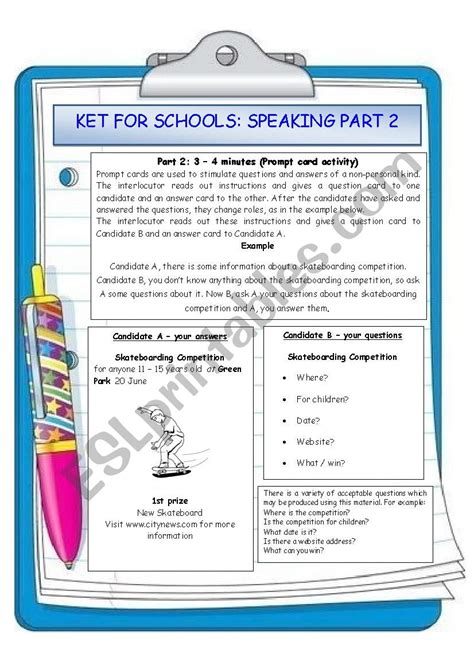 Speaking part2 KET for school exam - ESL worksheet by olgarero