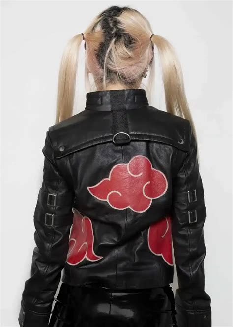 Womens Naruto Itachi Akatsuki Black Cloak Leather Jacket