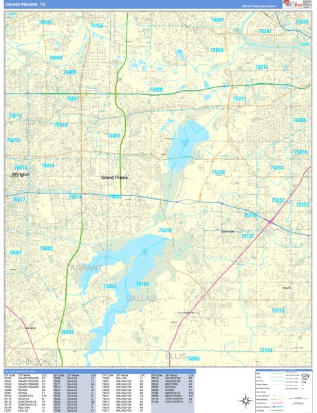 Grand Prairie Texas Zip Code Wall Map (Basic Style) by MarketMAPS ...