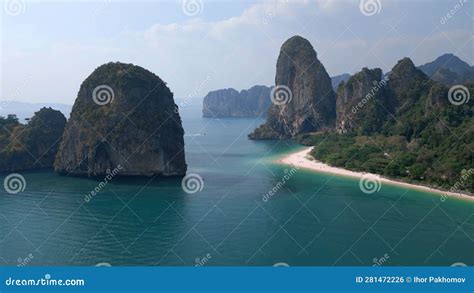 Cinematic View of Tall Cliffs, Tropical Sea, Beautiful Beach and Rocky ...