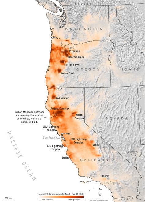 ESA - Carbon monoxide from west coast fires