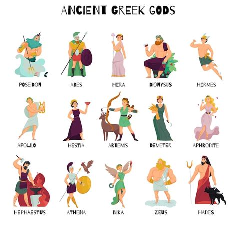 Premium Vector | Colorful cartoon icons set with male and female ancient greek gods and their ...