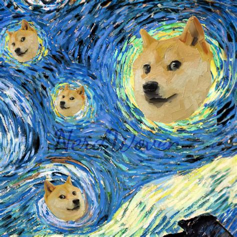 Doge Meme Modified Art Parody Art Starry Night Oil - Etsy