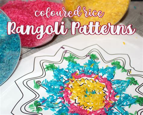 Coloured Rice Rangoli Patterns with Template - Messy Little Monster