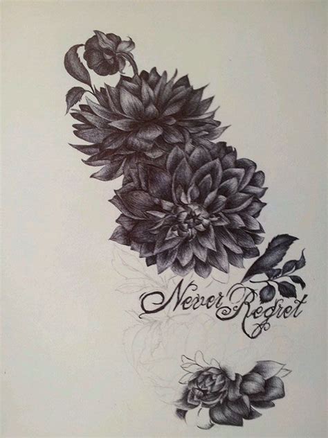 Black Ink Dahlia Flowers Tattoo Design | Dahlia flower tattoos, Dahlia ...