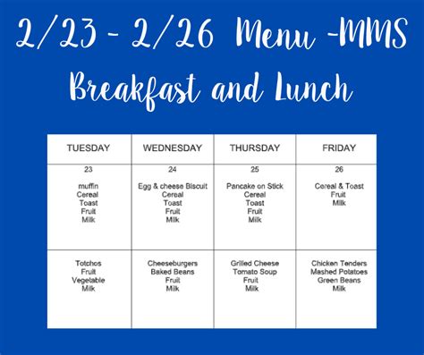 Lunch Menu for 2/23 - 2/26 | Madison Middle School