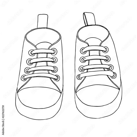 Sketch of sneakers for a baby. A pair of shoes isolated on a white background. Vector ...