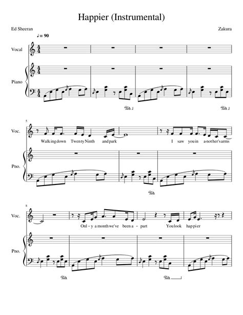 Ed Sheeran - Happier (Instrumental w/ vocals) sheet music for Piano download free in PDF or MIDI