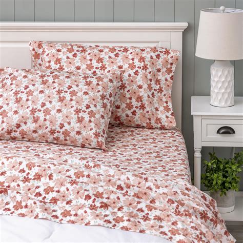 Better Homes & Gardens Signature Soft Cotton & Rayon Made from Bamboo Bed Sheet Set, Full, Coral ...