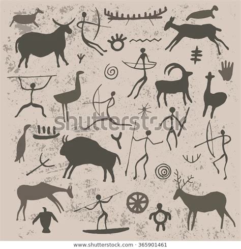 Rock Paintings Cave Drawings Hunter Animals Stock Vector (Royalty Free) 365901461 | Shutterstock ...