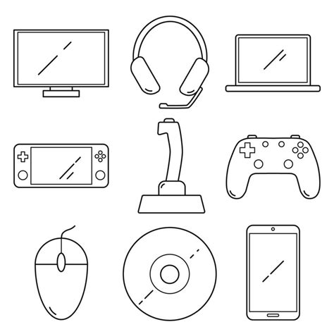 Computer game linear icons. Vector illustration isolated on white ...