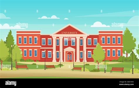 Cartoon urban cityscape with college campus facade or academy for students, entrance to library ...