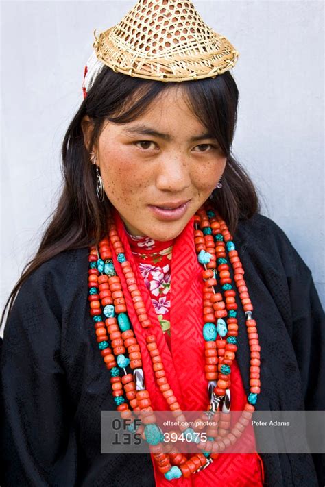 Laya village, Bhutan - October 20, 2008: Woman in traditional Bhutanese clothing stock photo ...