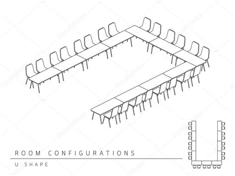 Meeting room setup layout configuration U Shape isometric style, perspective 3d with top view ...