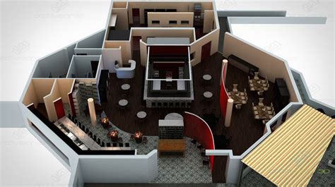 3D floorplan of a restaurant | Restaurant floor plan, Free house plans ...