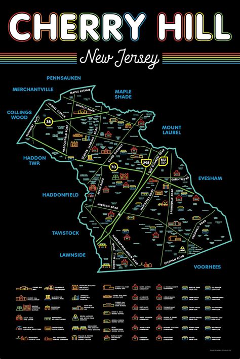 Cherry Hill NJ Map Matte Framed | Etsy