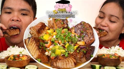 INDOOR COOKING | TUNA BELLY with TOMATO and MANGO SALSA | Filipino Food Mukbang | Ewic Mukbang ...