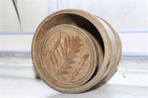 Large Antique Wooden Butter Mold with Fern Pattern