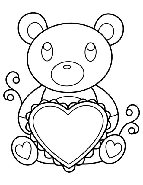 Printable Teddy Bear Holding Heart Coloring Page