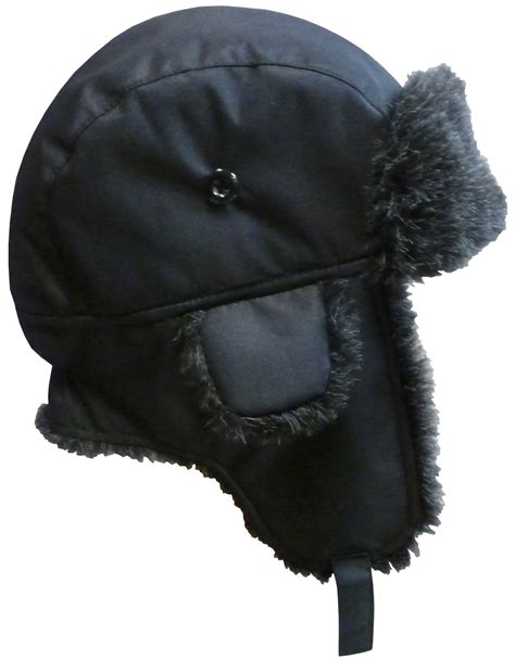 N'Ice Caps Men's Insulated Taslon Trapper Black Hat with Flaps - Winter ...