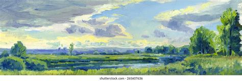 Panoramic Landscape Trees River Stock Illustration 265607636 | Shutterstock