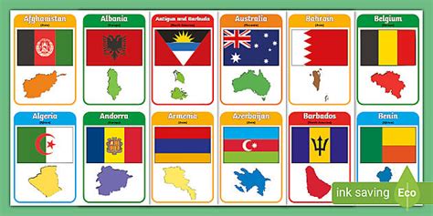 Flags of the World with Continent Colour Coding Cards