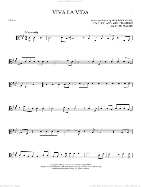 Berryman - Viva La Vida sheet music for viola solo [PDF]