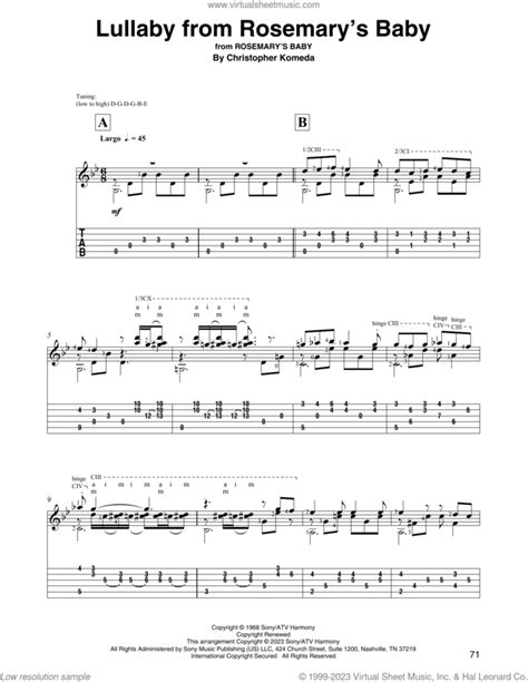 Lullaby From Rosemary's Baby (arr. David Jaggs) sheet music for guitar solo