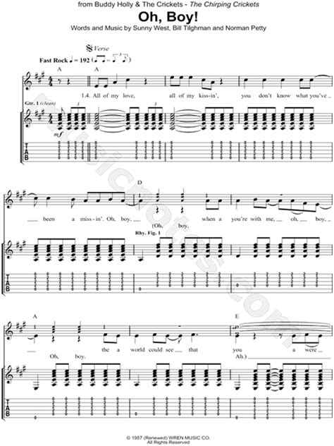 Buddy Holly "Oh, Boy!" Guitar Tab in A Major - Download & Print - SKU: MN0072152