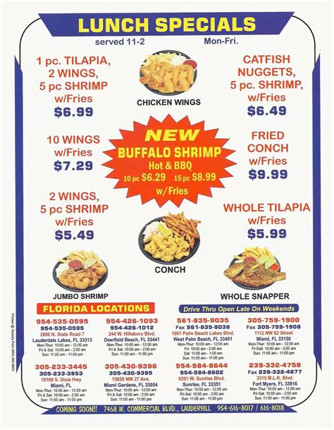 Menu at Hook Fish And Chicken restaurant, Miami Gardens