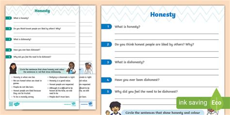 Honesty Worksheet (Teacher-Made) - Twinkl