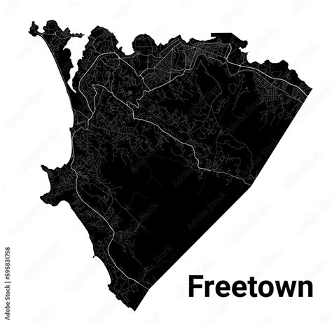 Freetown, Sierra Leone map. Detailed black map of Freetown city poster ...