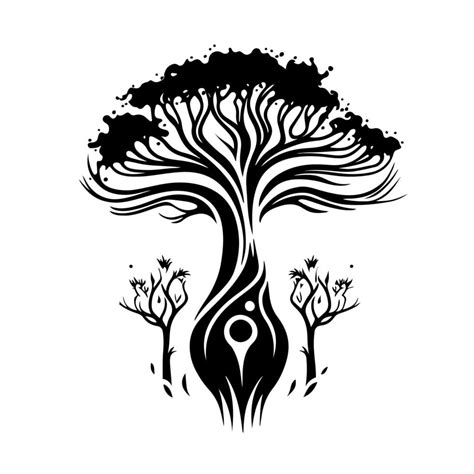 Elegant baobab tree silhouette in monochrome. Beautiful vector ...