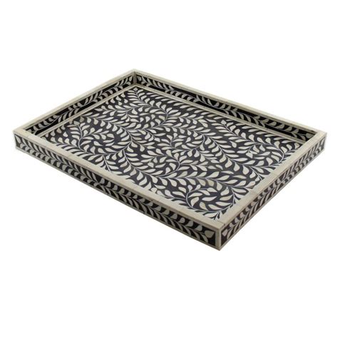 Anya Floral Black Decorative Bone Inlay Tray – Roomattic