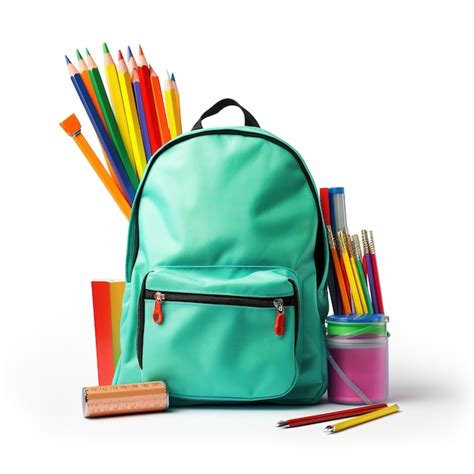 Premium Photo | Backpack with bright school stationery on isolate ...