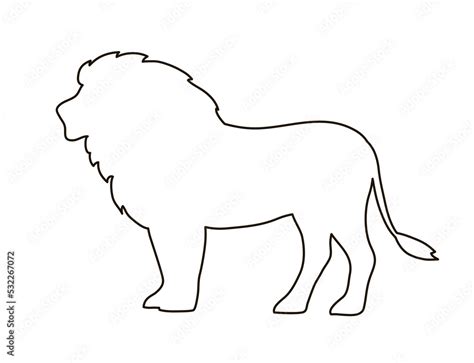 Lion with a mane. Black line silhouette. Big cat hunter. Predatory animal mammal of Africa. King ...