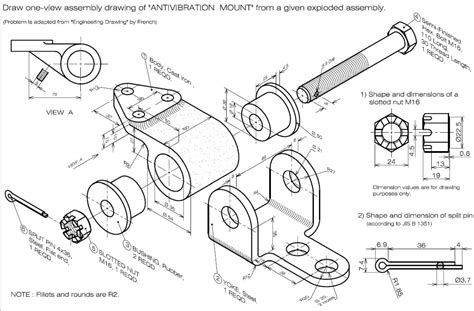 Draw one-view assembly drawing of "ANTIVIBRATION | Chegg.com