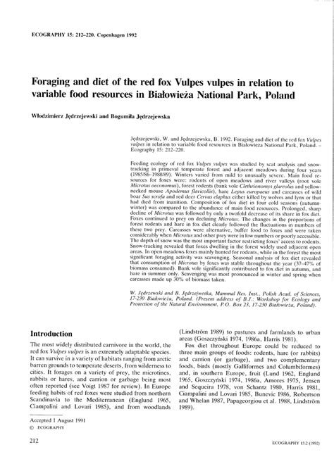 (PDF) Foraging and diet of the red fox Vulpes vulpes in relation to ...