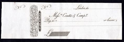 Messrs Coutts & Company, London. (C.1825). Unused cheque with counterfoil. - M Veissid & Co.