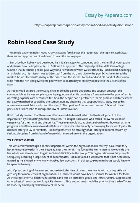 Robin Hood Case Study Free Essay Example