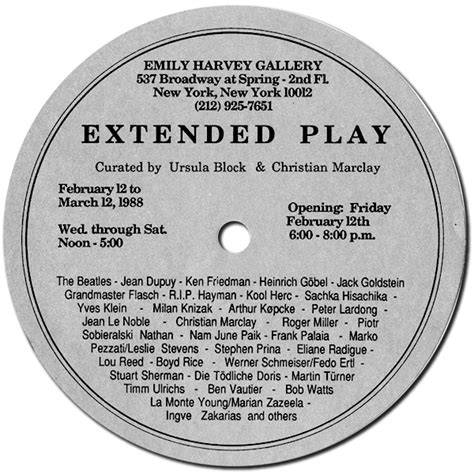 Extended Play was an exhibition of artists records... - Continuo's ...