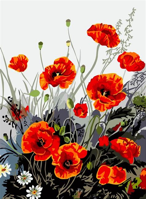 Poppy Flower Canvas Painting DIY Frameless Picture Painting By Numbers ...